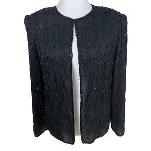 NEW Vintage J.M.C Black Beaded 100% Silk Jacket Size S Evening Formal 